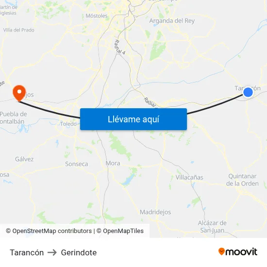 Tarancón to Gerindote map