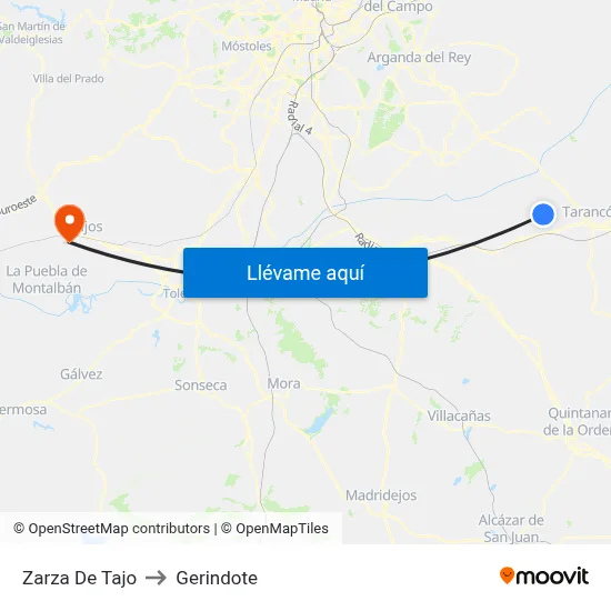 Zarza De Tajo to Gerindote map