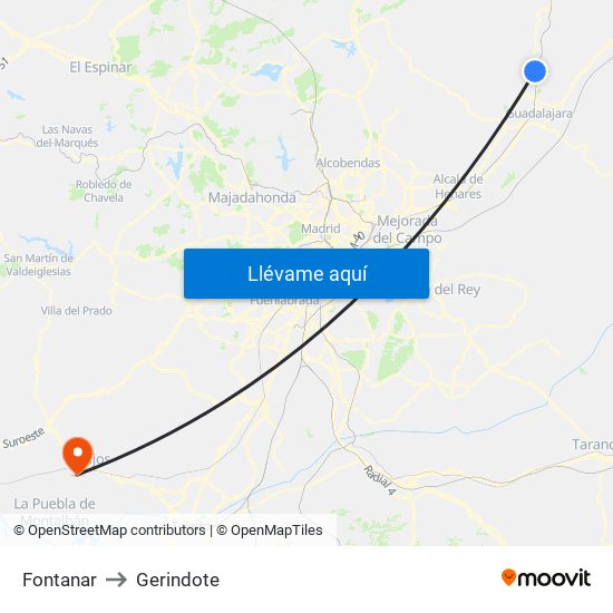 Fontanar to Gerindote map