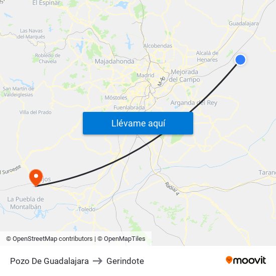 Pozo De Guadalajara to Gerindote map