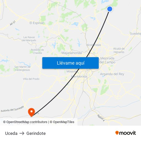 Uceda to Gerindote map