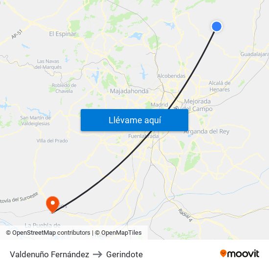 Valdenuño Fernández to Gerindote map