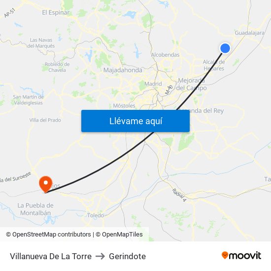 Villanueva De La Torre to Gerindote map