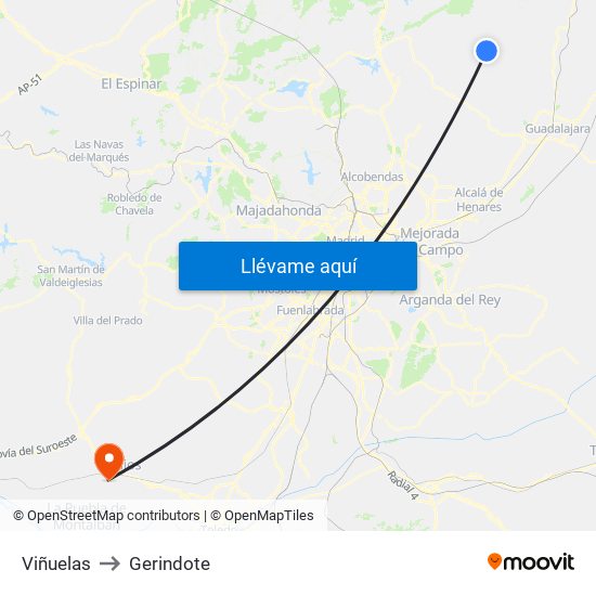 Viñuelas to Gerindote map
