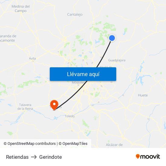 Retiendas to Gerindote map