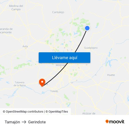 Tamajón to Gerindote map