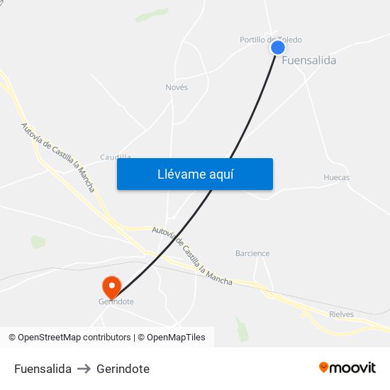 Fuensalida to Gerindote map