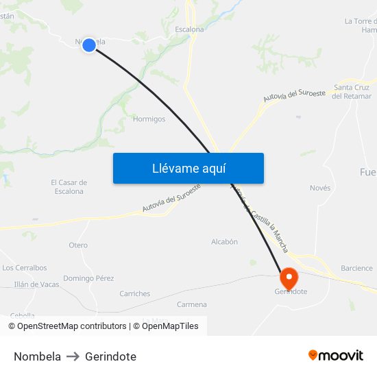 Nombela to Gerindote map