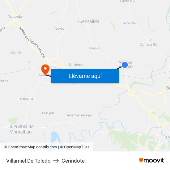 Villamiel De Toledo to Gerindote map