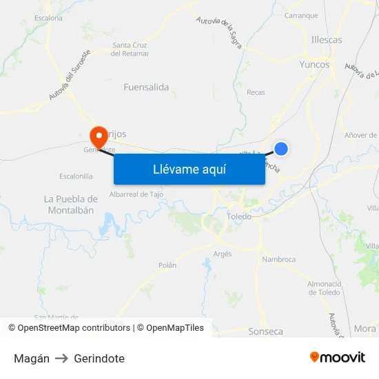Magán to Gerindote map