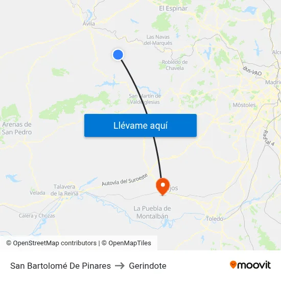 San Bartolomé De Pinares to Gerindote map