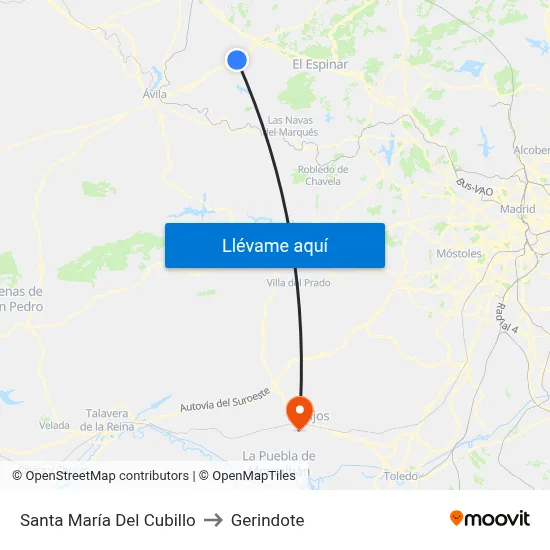 Santa María Del Cubillo to Gerindote map