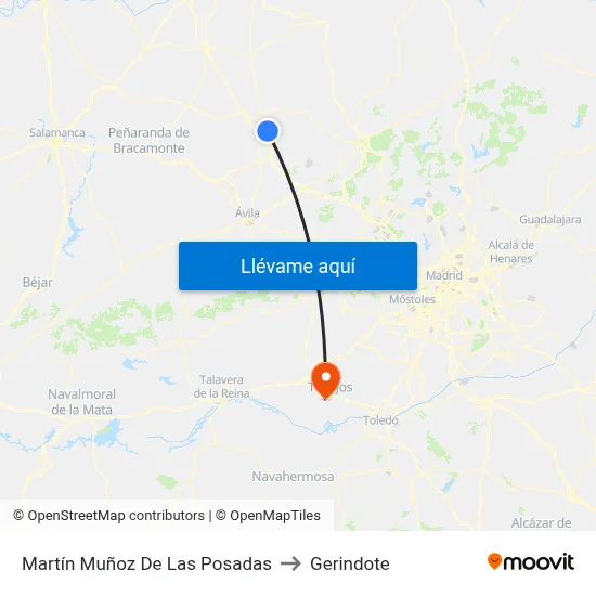 Martín Muñoz De Las Posadas to Gerindote map