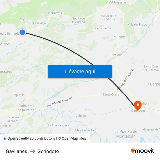 Gavilanes to Gerindote map