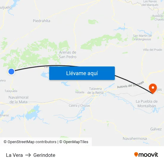 La Vera to Gerindote map