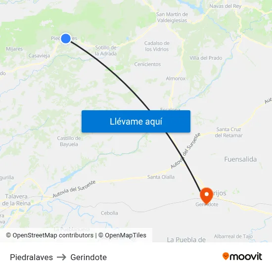 Piedralaves to Gerindote map