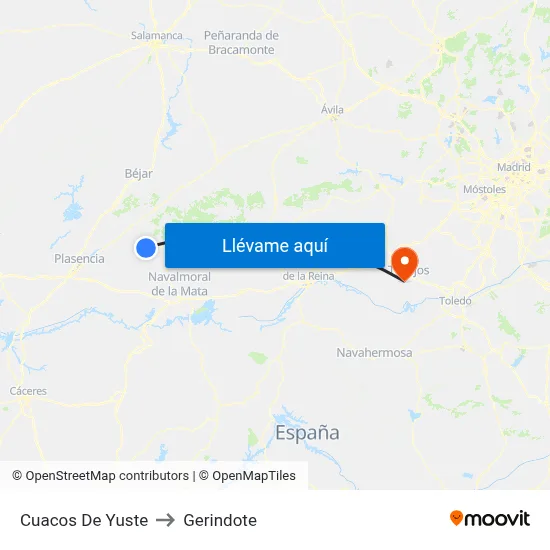 Cuacos De Yuste to Gerindote map