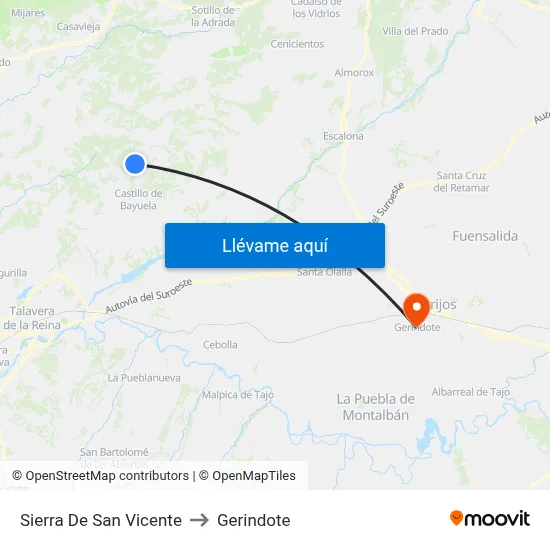Sierra De San Vicente to Gerindote map