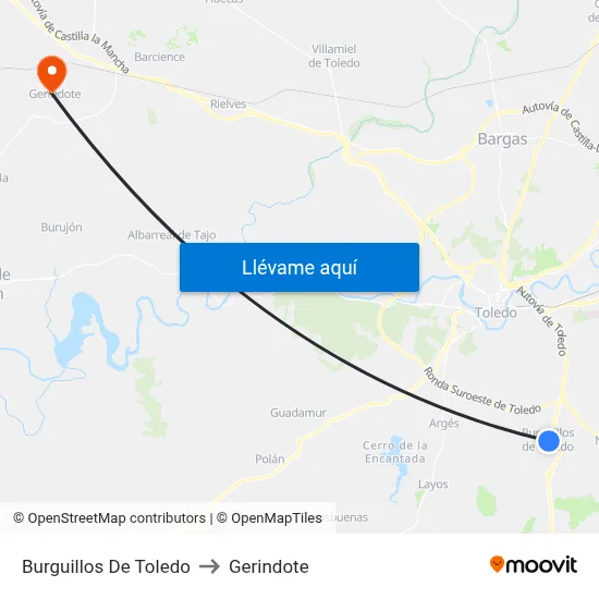 Burguillos De Toledo to Gerindote map