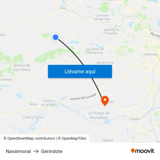 Navalmoral to Gerindote map