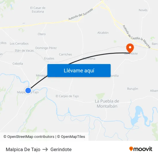 Malpica De Tajo to Gerindote map