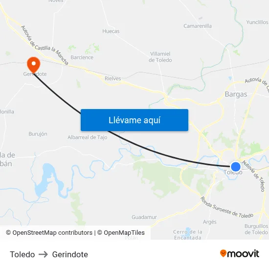 Toledo to Gerindote map