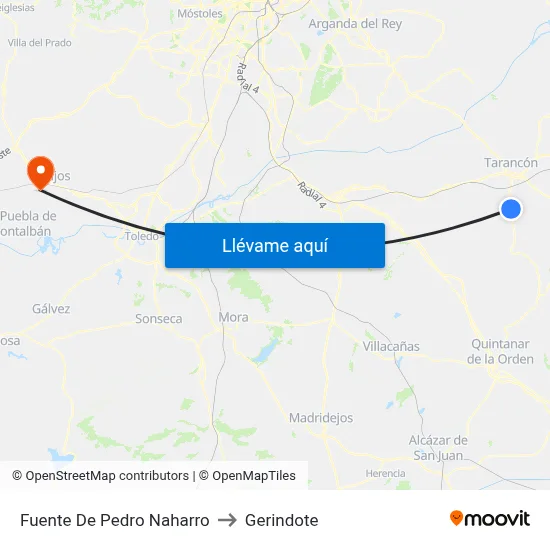 Fuente De Pedro Naharro to Gerindote map