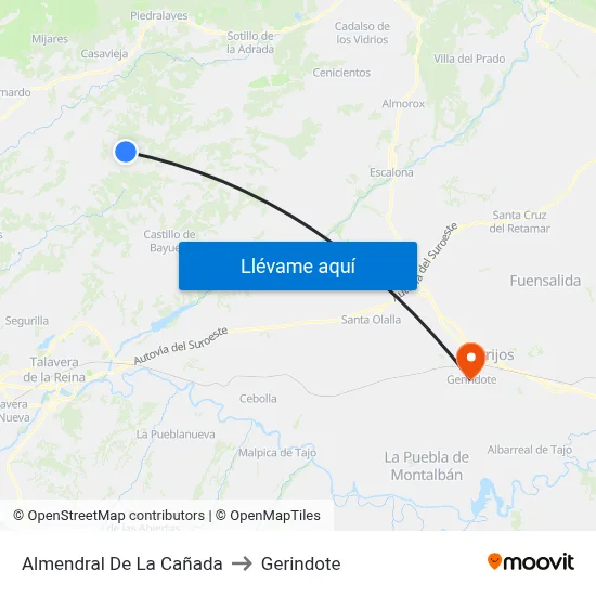 Almendral De La Cañada to Gerindote map