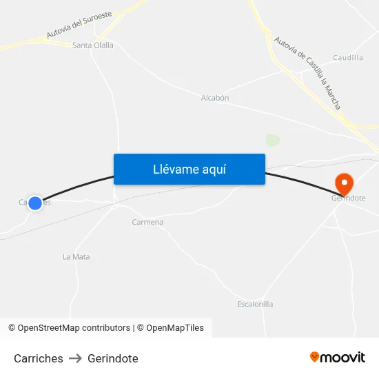 Carriches to Gerindote map
