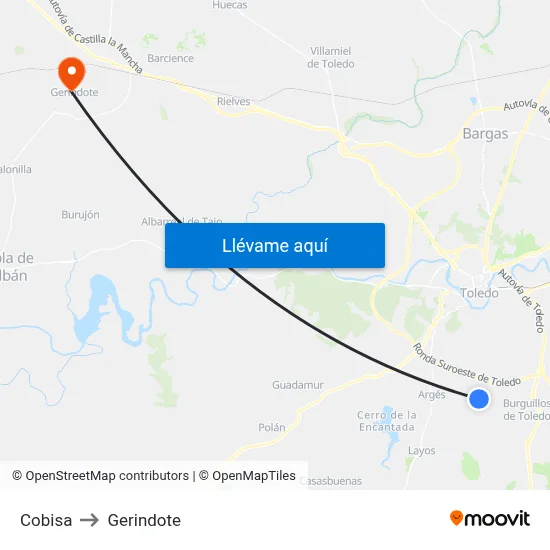 Cobisa to Gerindote map