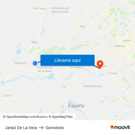 Jaraíz De La Vera to Gerindote map