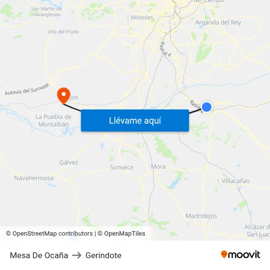 Mesa De Ocaña to Gerindote map