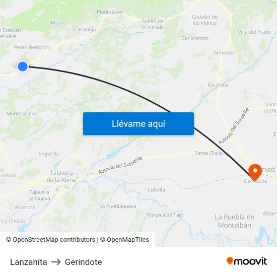 Lanzahíta to Gerindote map