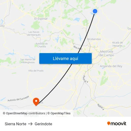 Sierra Norte to Gerindote map