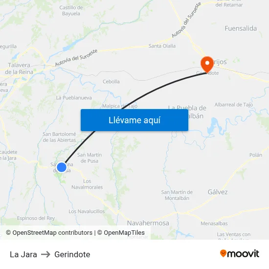 La Jara to Gerindote map