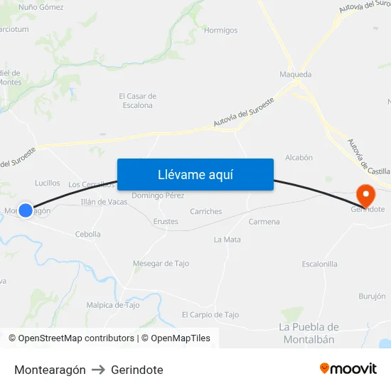 Montearagón to Gerindote map