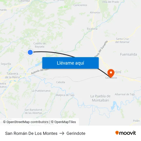San Román De Los Montes to Gerindote map