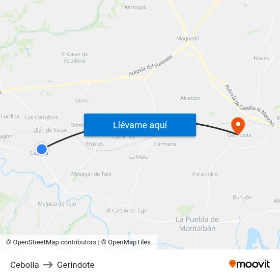 Cebolla to Gerindote map