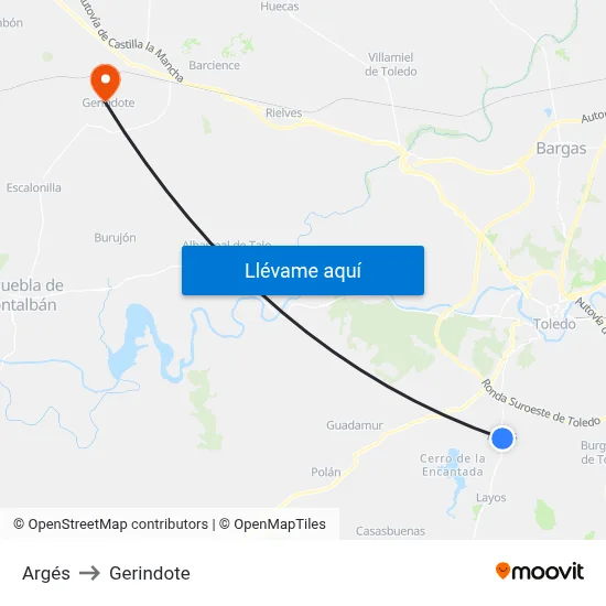 Argés to Gerindote map