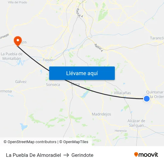 La Puebla De Almoradiel to Gerindote map
