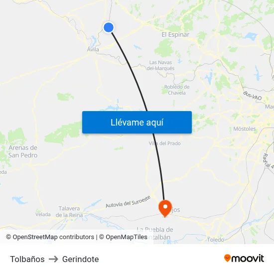 Tolbaños to Gerindote map