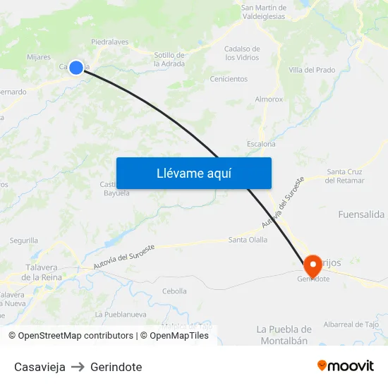 Casavieja to Gerindote map