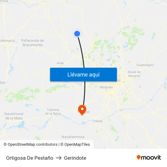 Ortigosa De Pestaño to Gerindote map