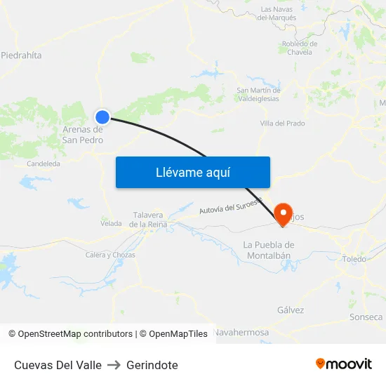 Cuevas Del Valle to Gerindote map
