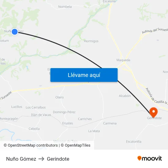 Nuño Gómez to Gerindote map