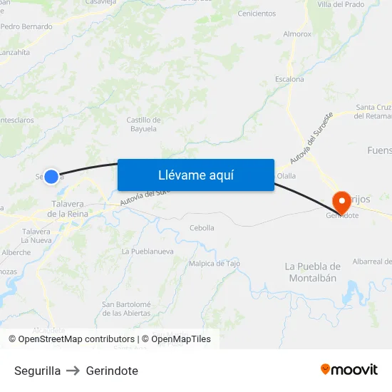 Segurilla to Gerindote map