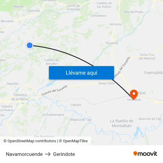 Navamorcuende to Gerindote map