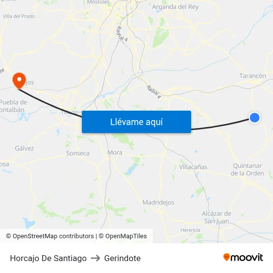 Horcajo De Santiago to Gerindote map