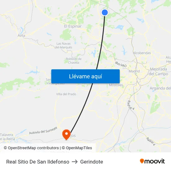 Real Sitio De San Ildefonso to Gerindote map