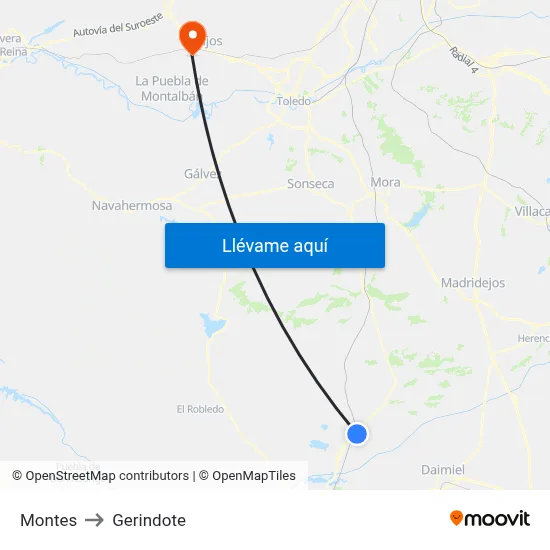 Montes to Gerindote map